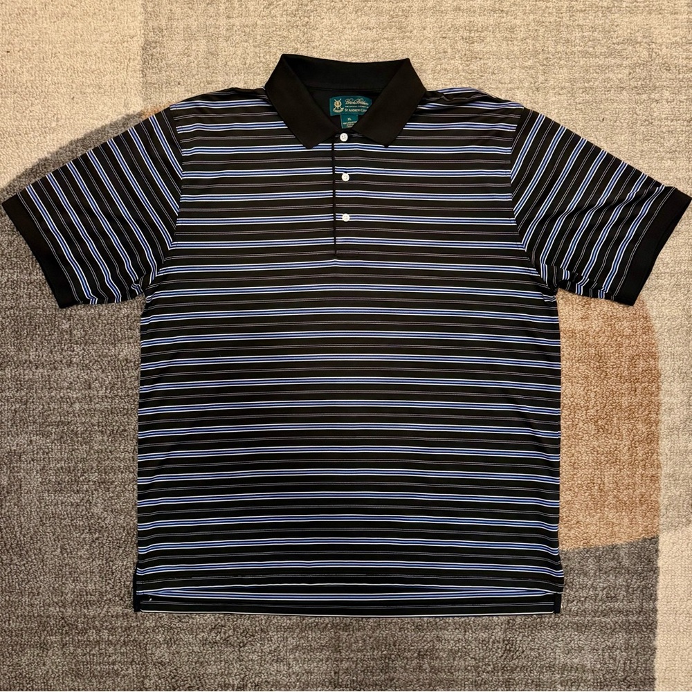 Brooks Brothers - St Andrew’s Links Black Blue White Striped Polo Shirt - XL